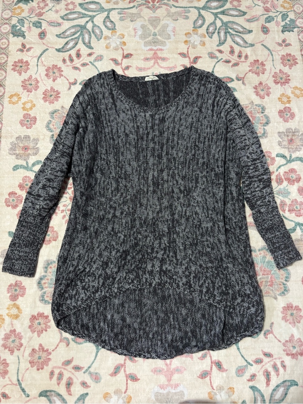 Eileen Fisher Black and Gray Marled Scoop Neck Sweater